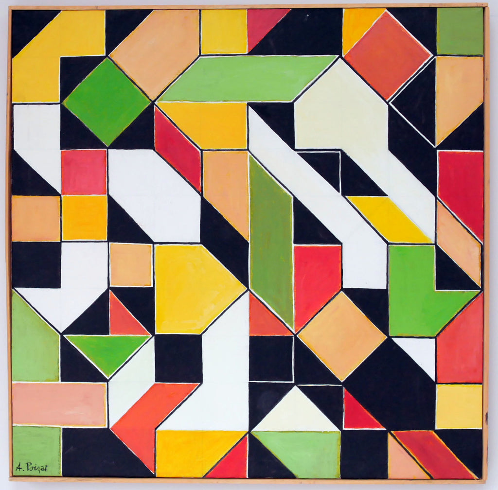 Oil Painting Modern Albert Poizat (Born 1940) French Composition 3 Abstract Painting