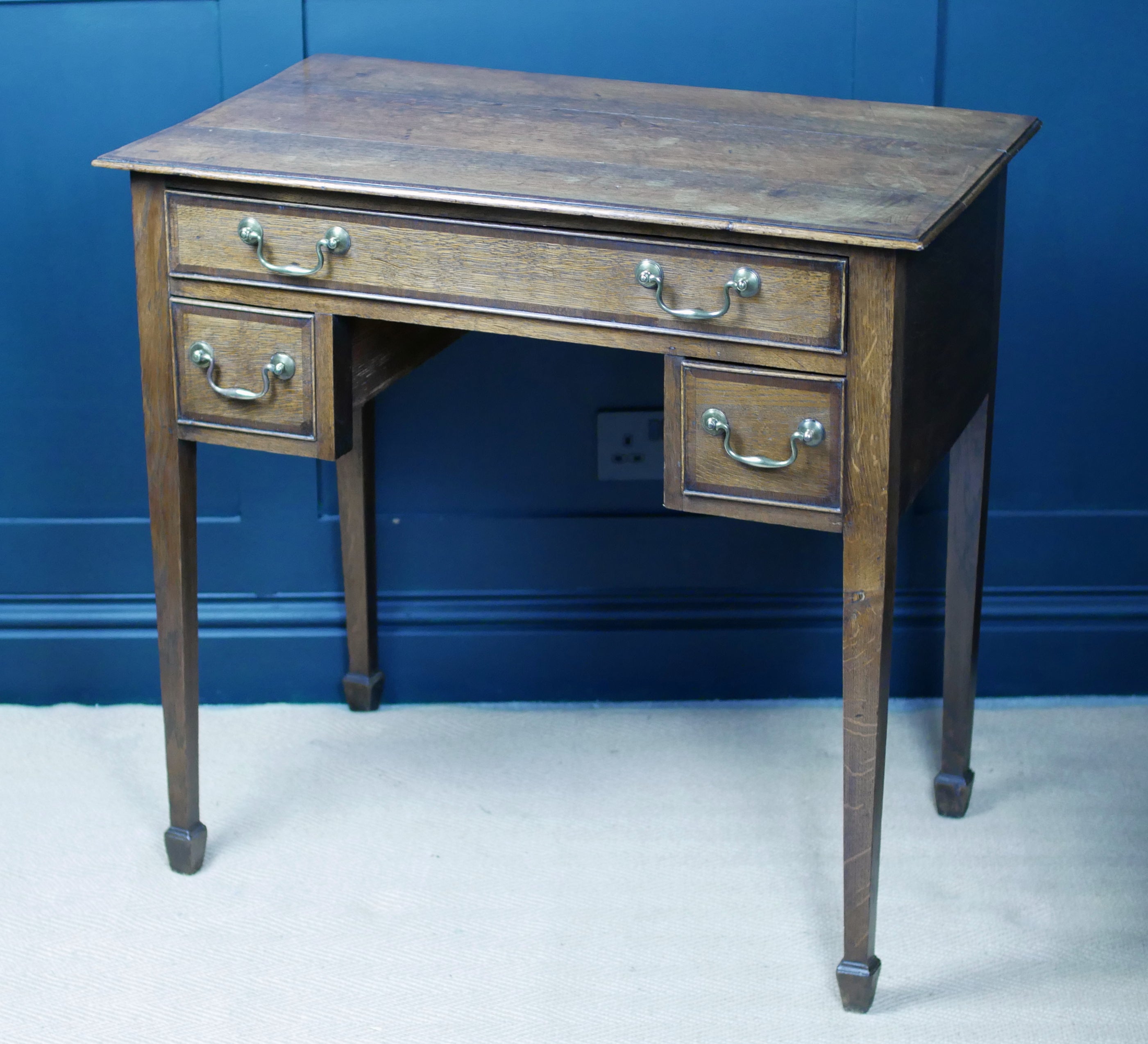 George III Oak Banded Lowboy Side Console Hall Table
