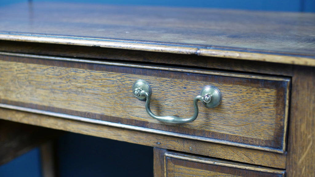 George III Oak Banded Lowboy Side Console Hall Table