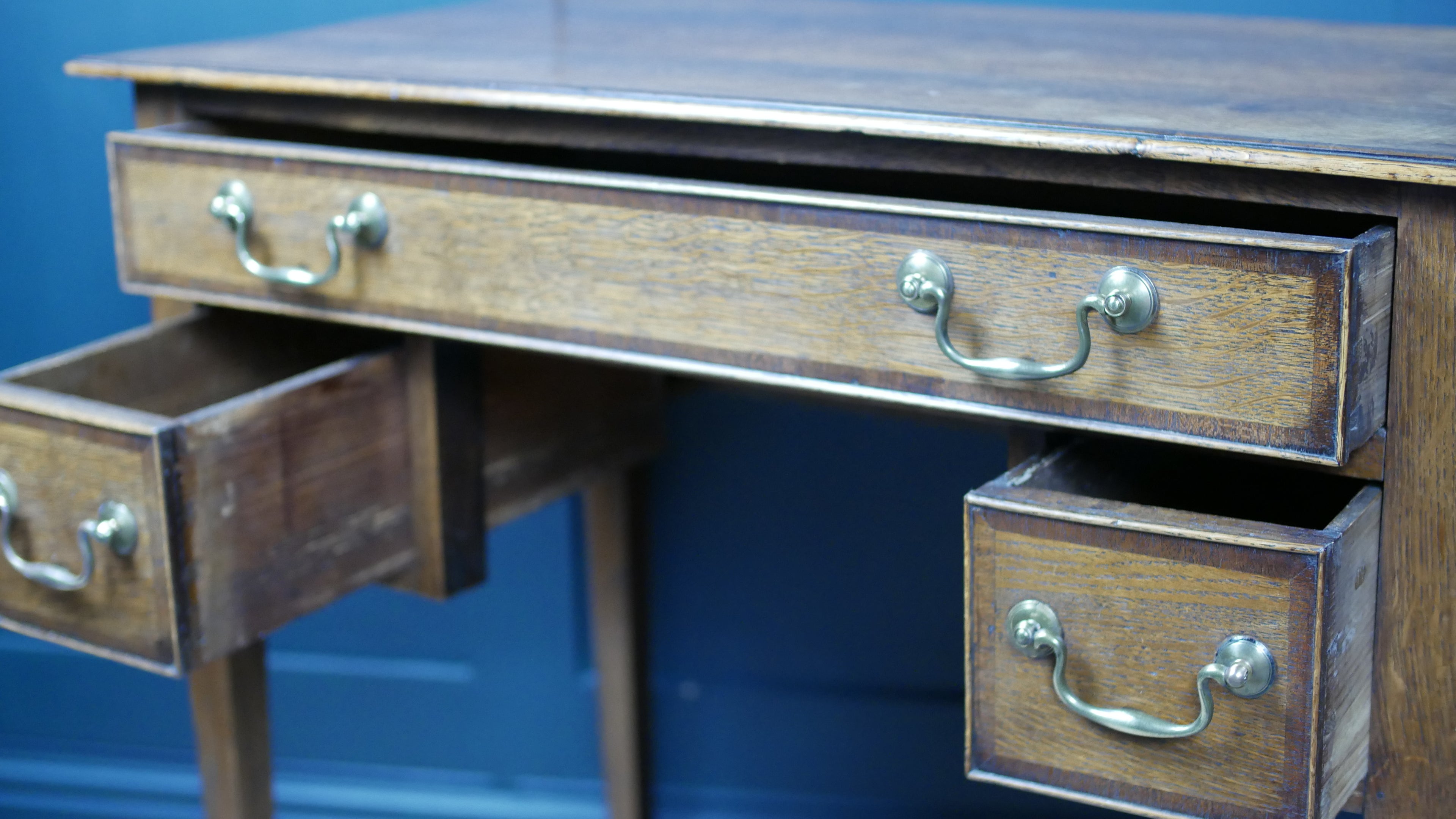 George III Oak Banded Lowboy Side Console Hall Table