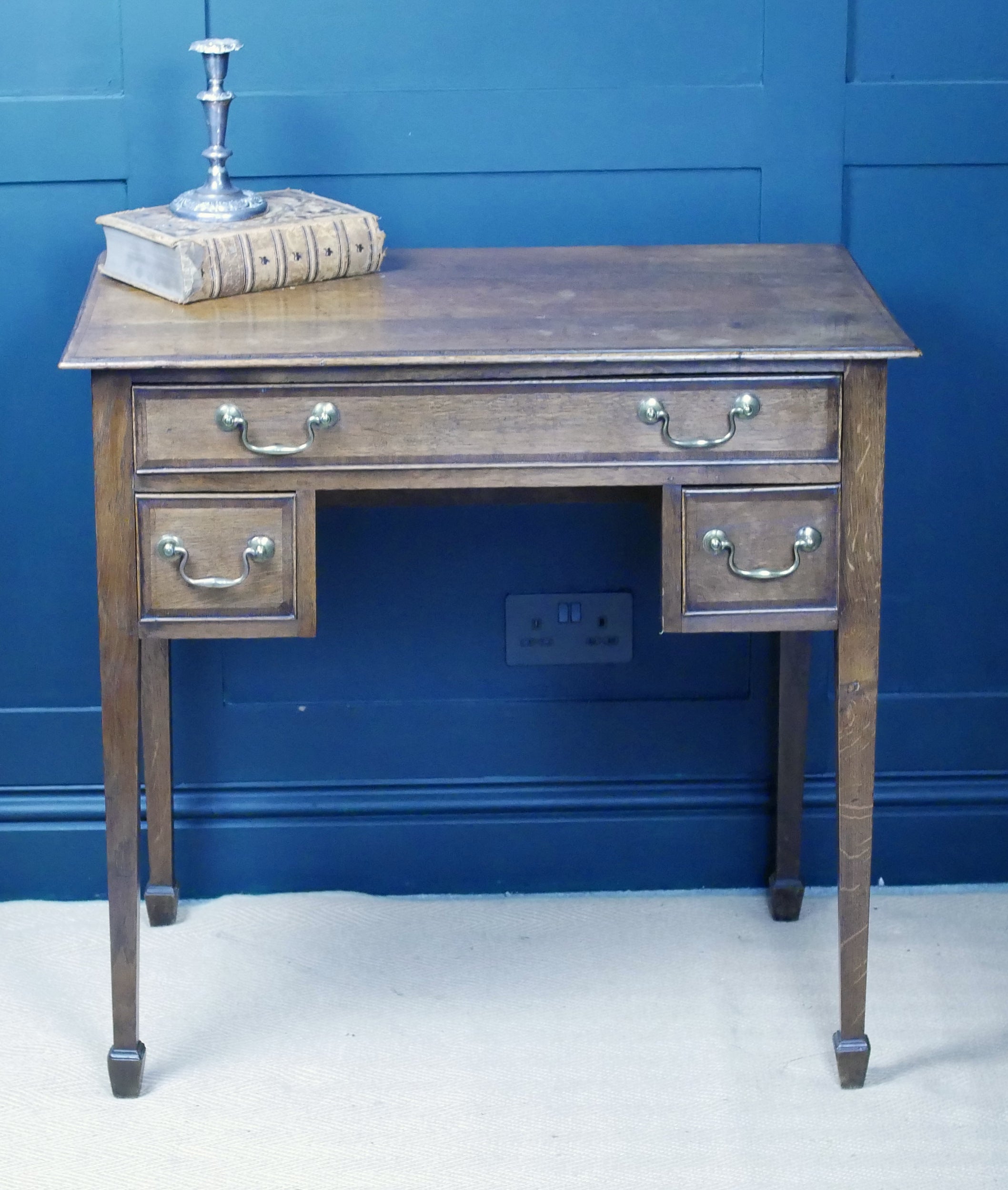George III Oak Banded Lowboy Side Console Hall Table