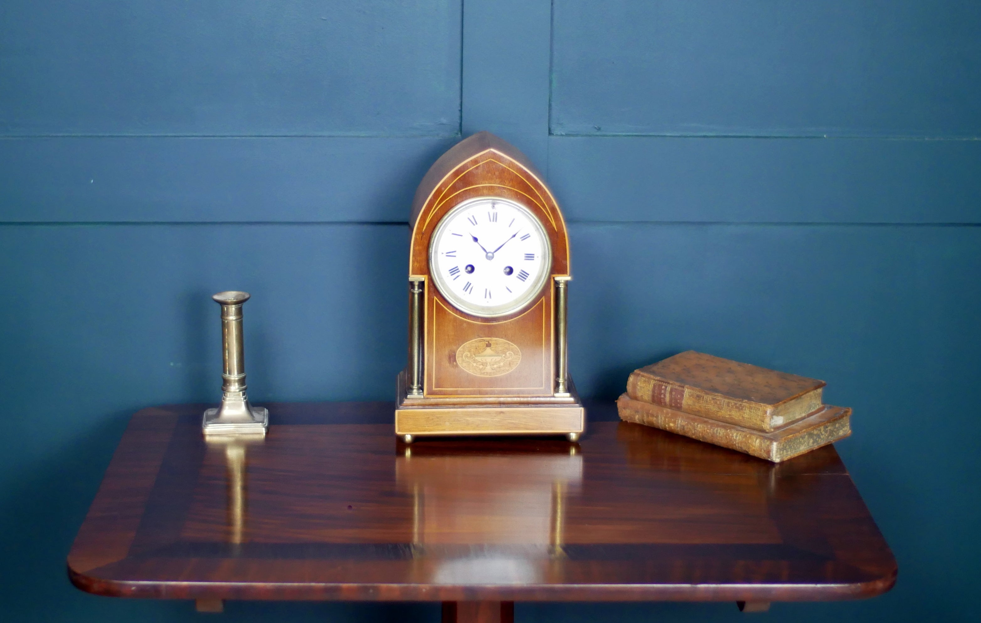 Edwardian Inlaid Mahogany Mantel Clock