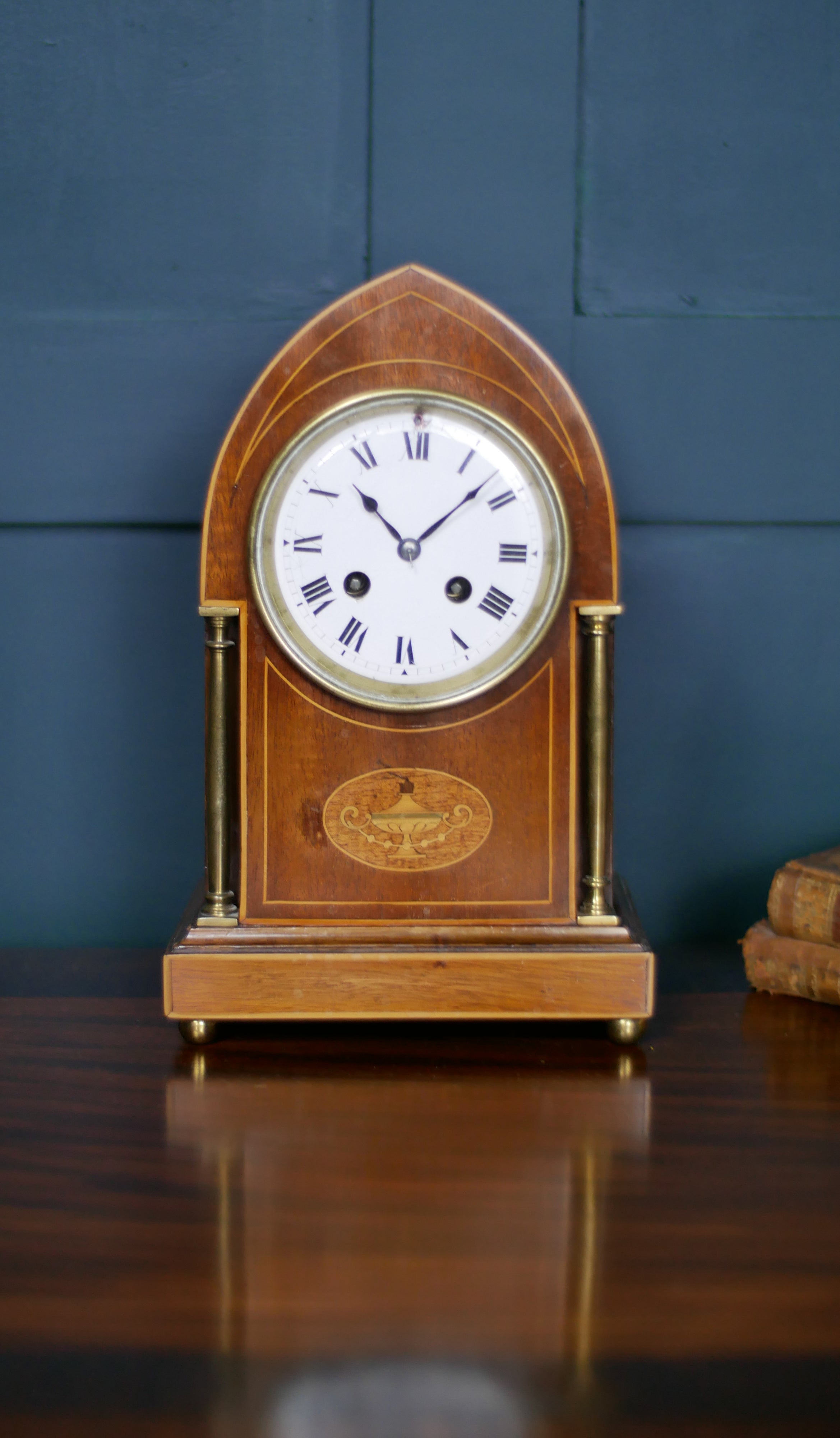 Edwardian Inlaid Mahogany Mantel Clock