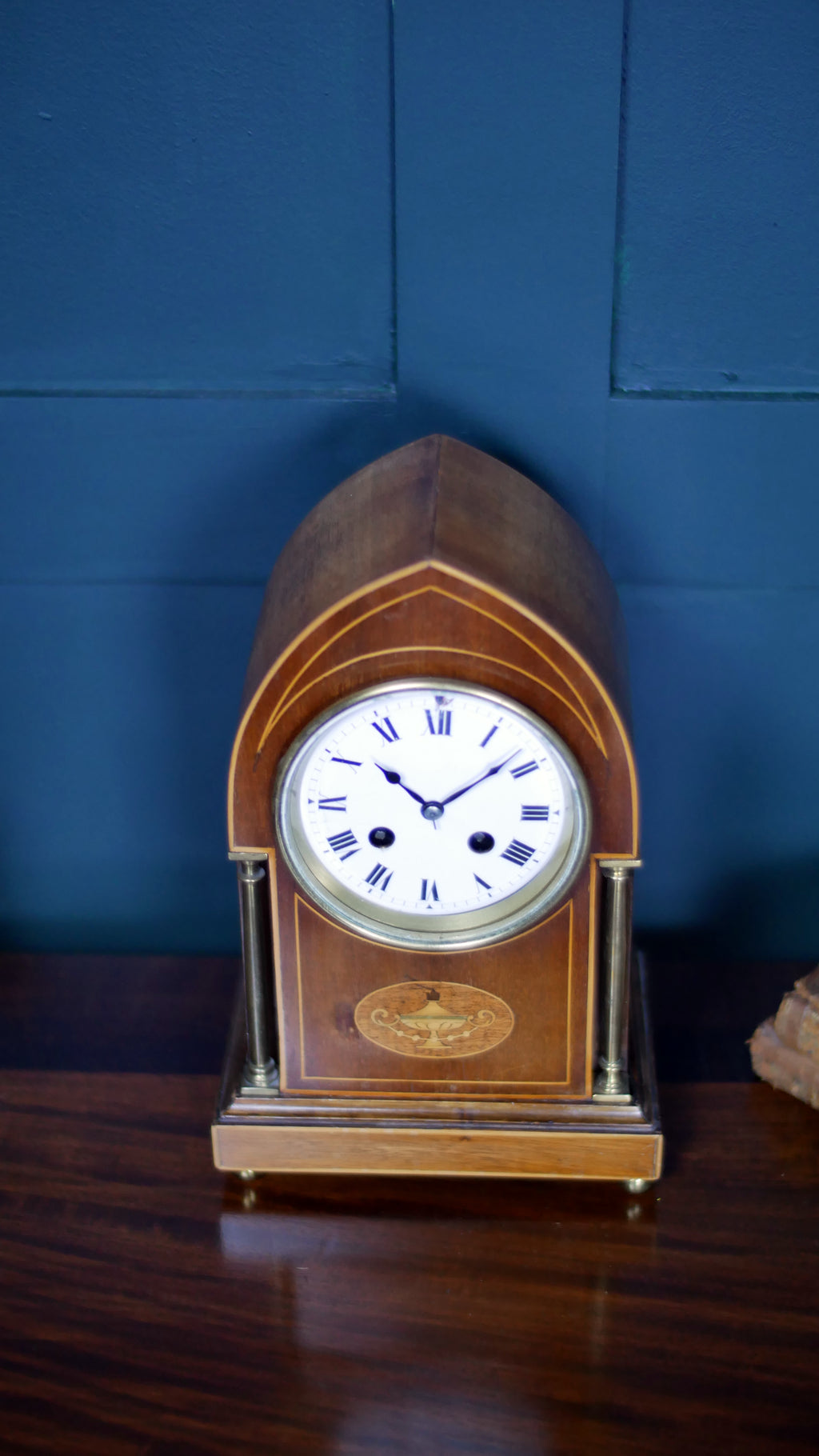 Edwardian Inlaid Mahogany Mantel Clock