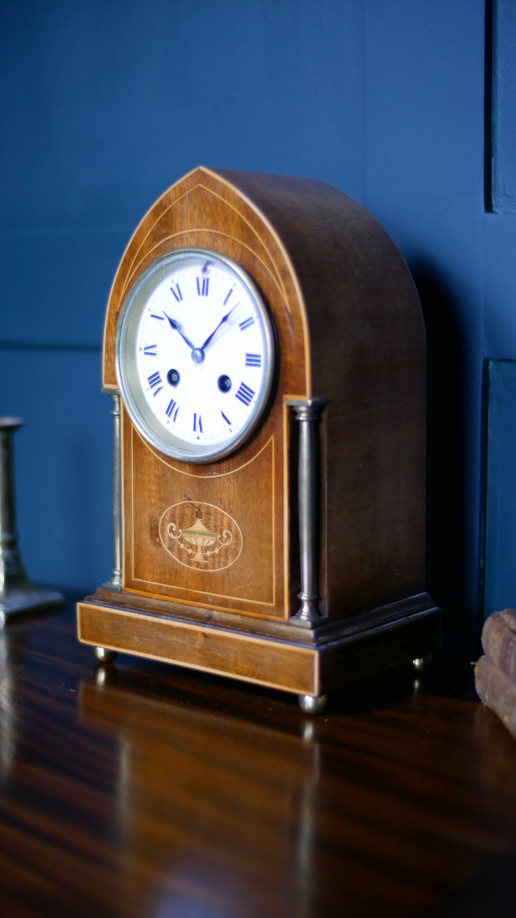 Edwardian Inlaid Mahogany Mantel Clock