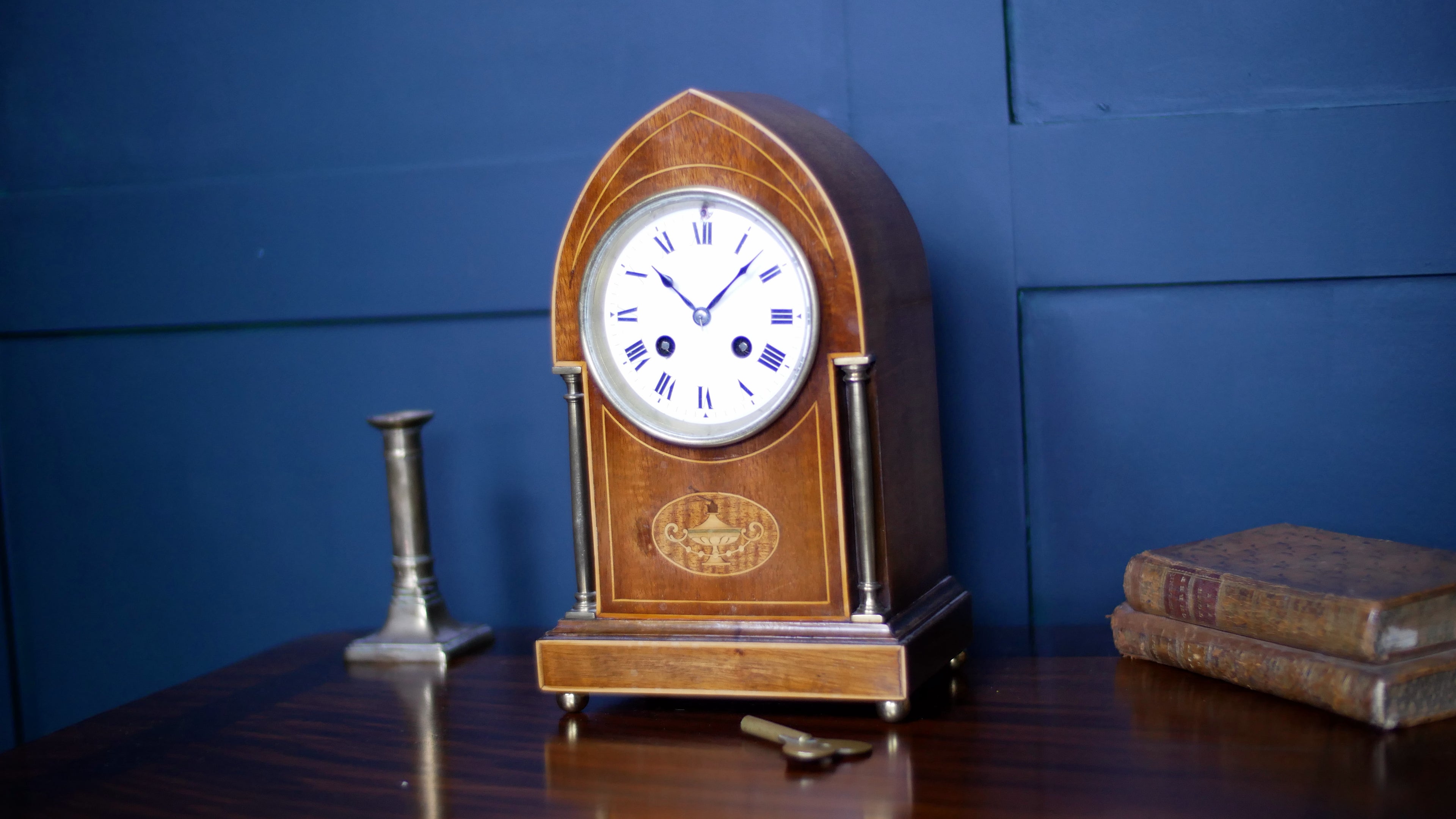 Edwardian Inlaid Mahogany Mantel Clock