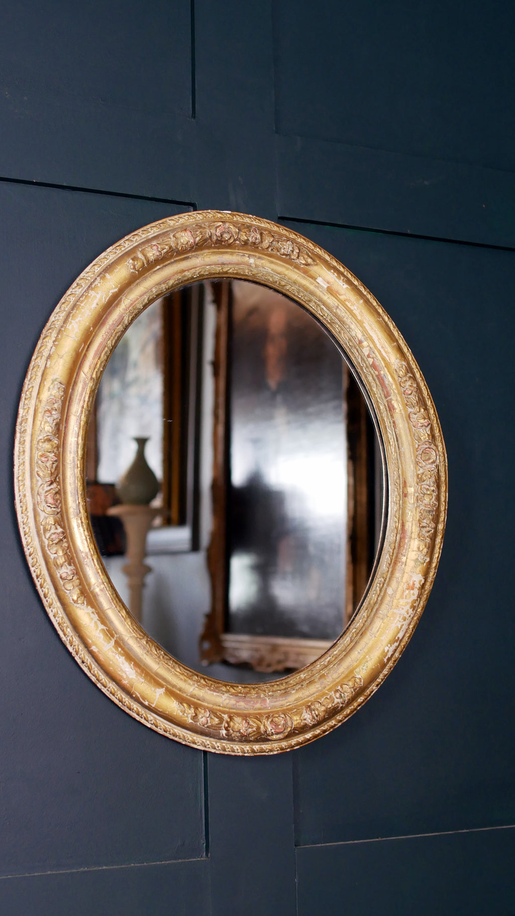 Elegant Antique Victorian Gesso Oval Mirror