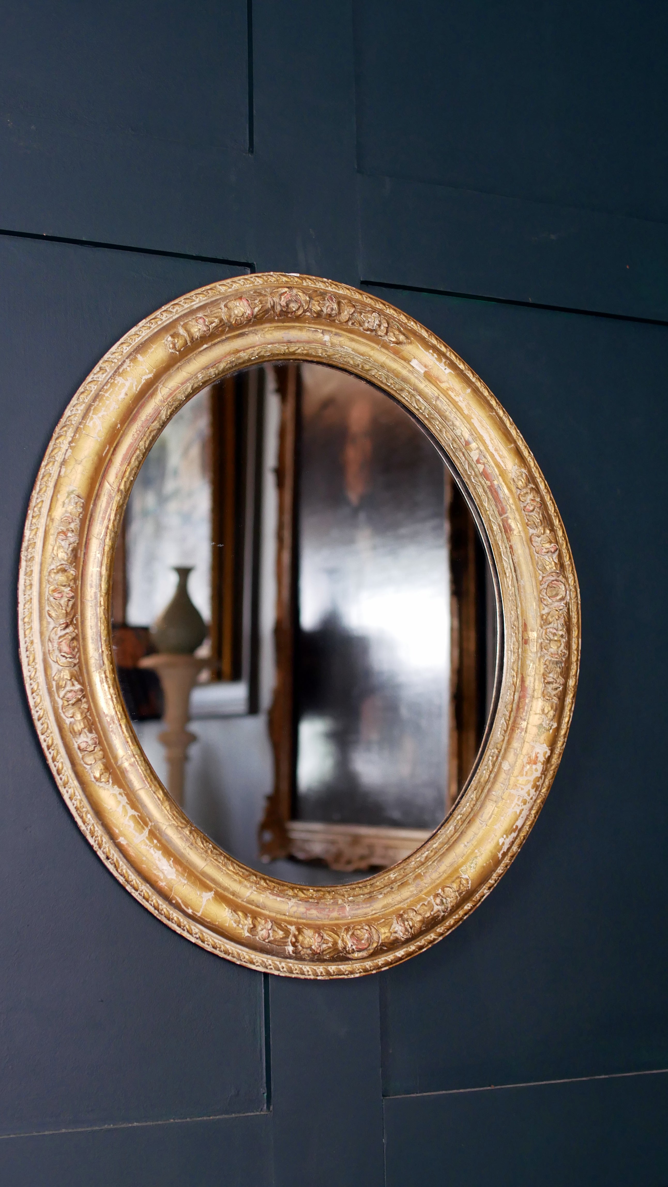 Elegant Antique Victorian Gesso Oval Mirror