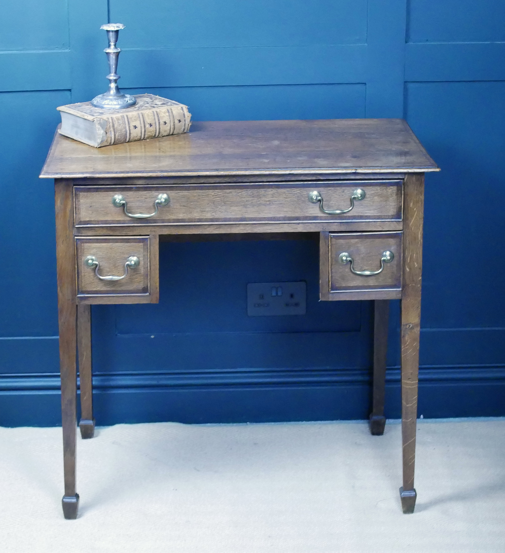 George III Oak Banded Lowboy Side Console Hall Table